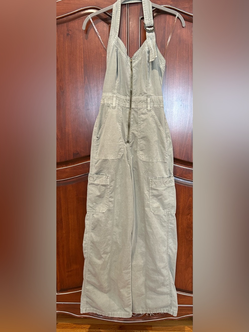 American Eagle Outfitters Women’s Cotton Wide-Leg Jumpsuit in Olive